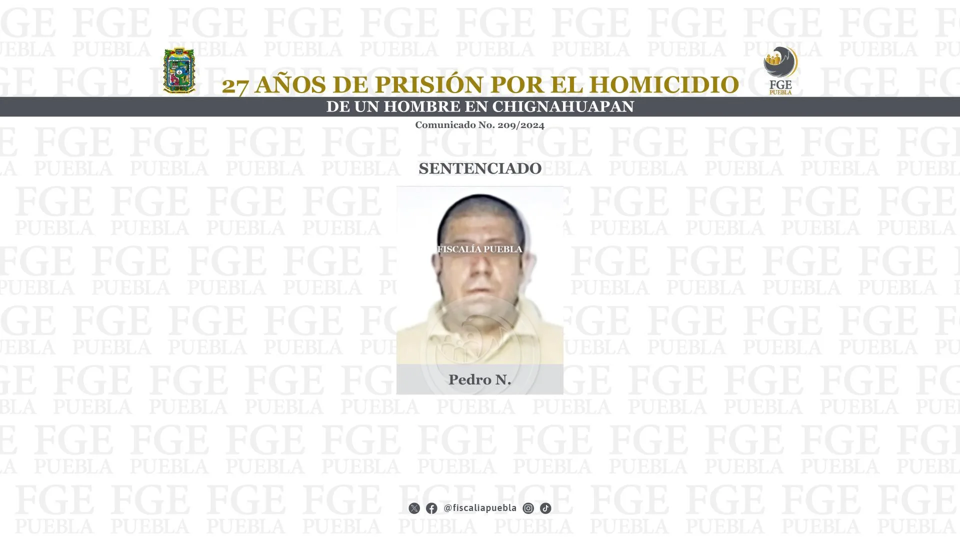 27 años de prisión por el homicidio de un hombre en Chignahuapan