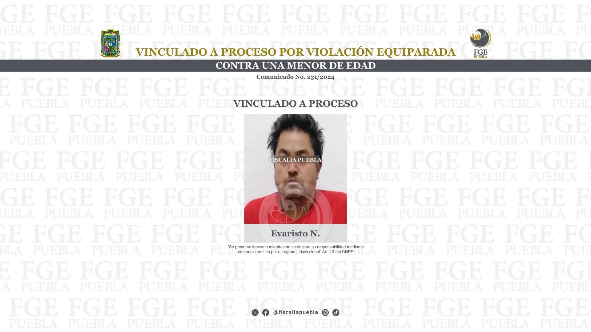 Vinculado a proceso por violación equiparada contra una menor de edad