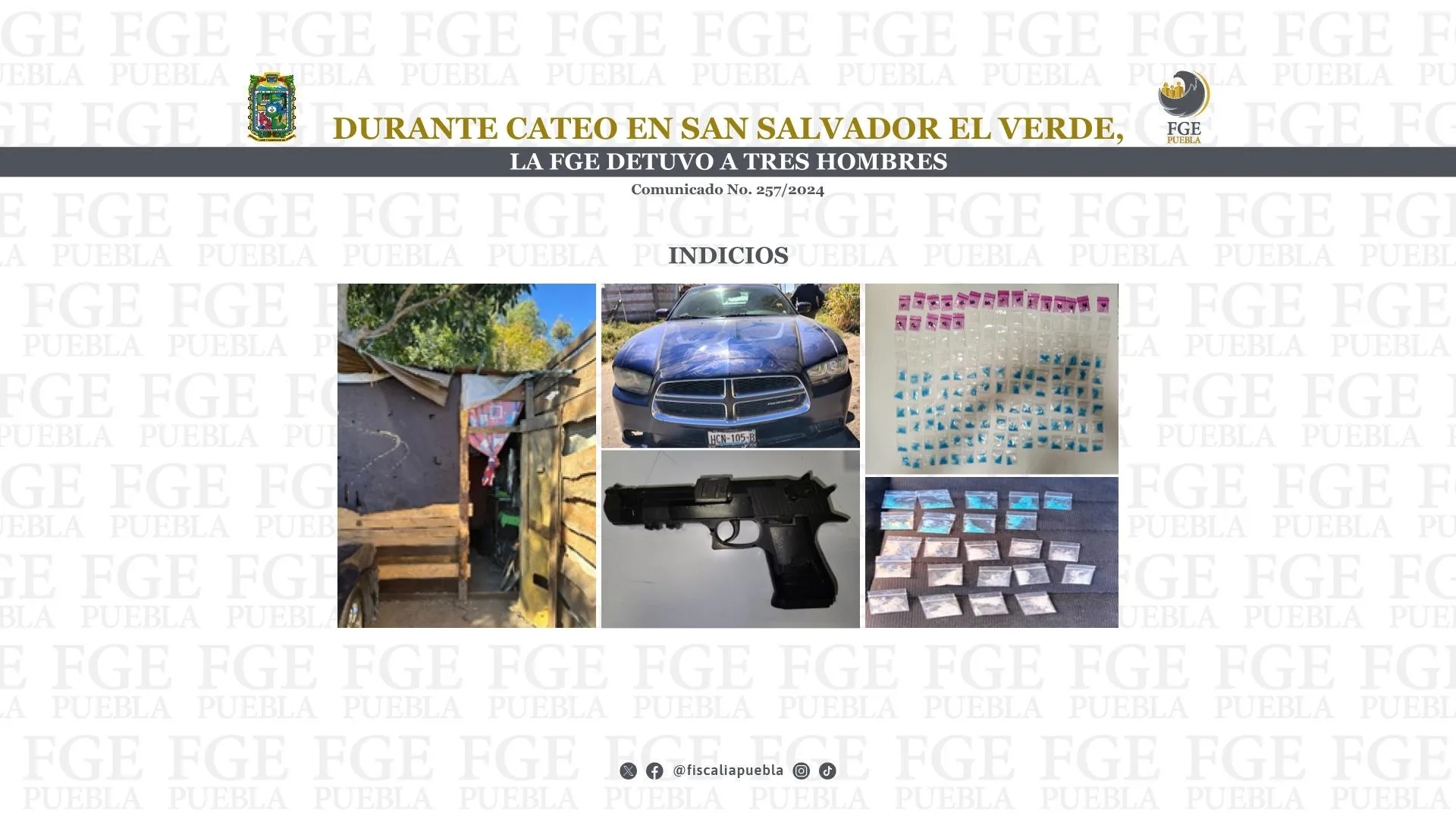Durante cateo en San Salvador El Verde, la FGE detuvo a tres hombres
