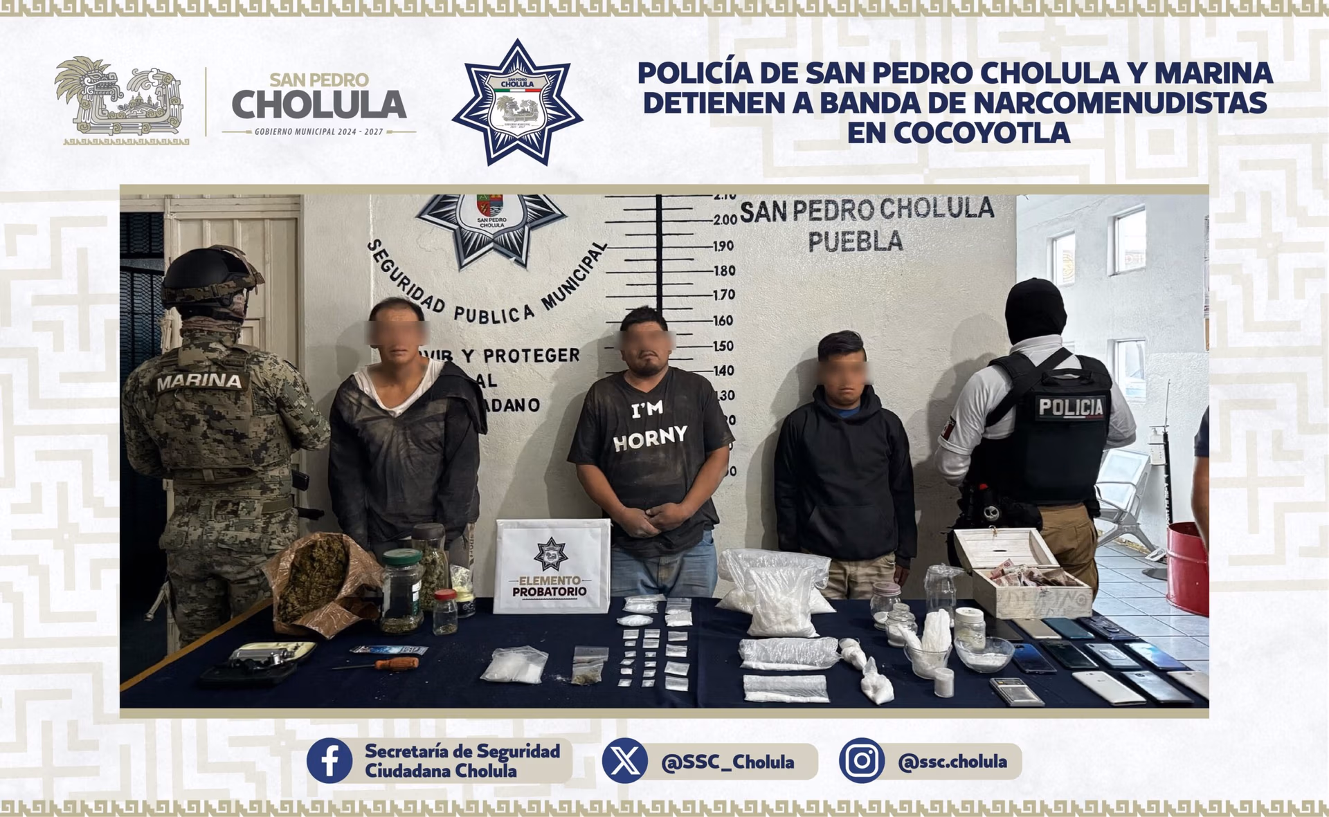 Capturan a presuntos distribuidores de droga en San Pedro Cholula