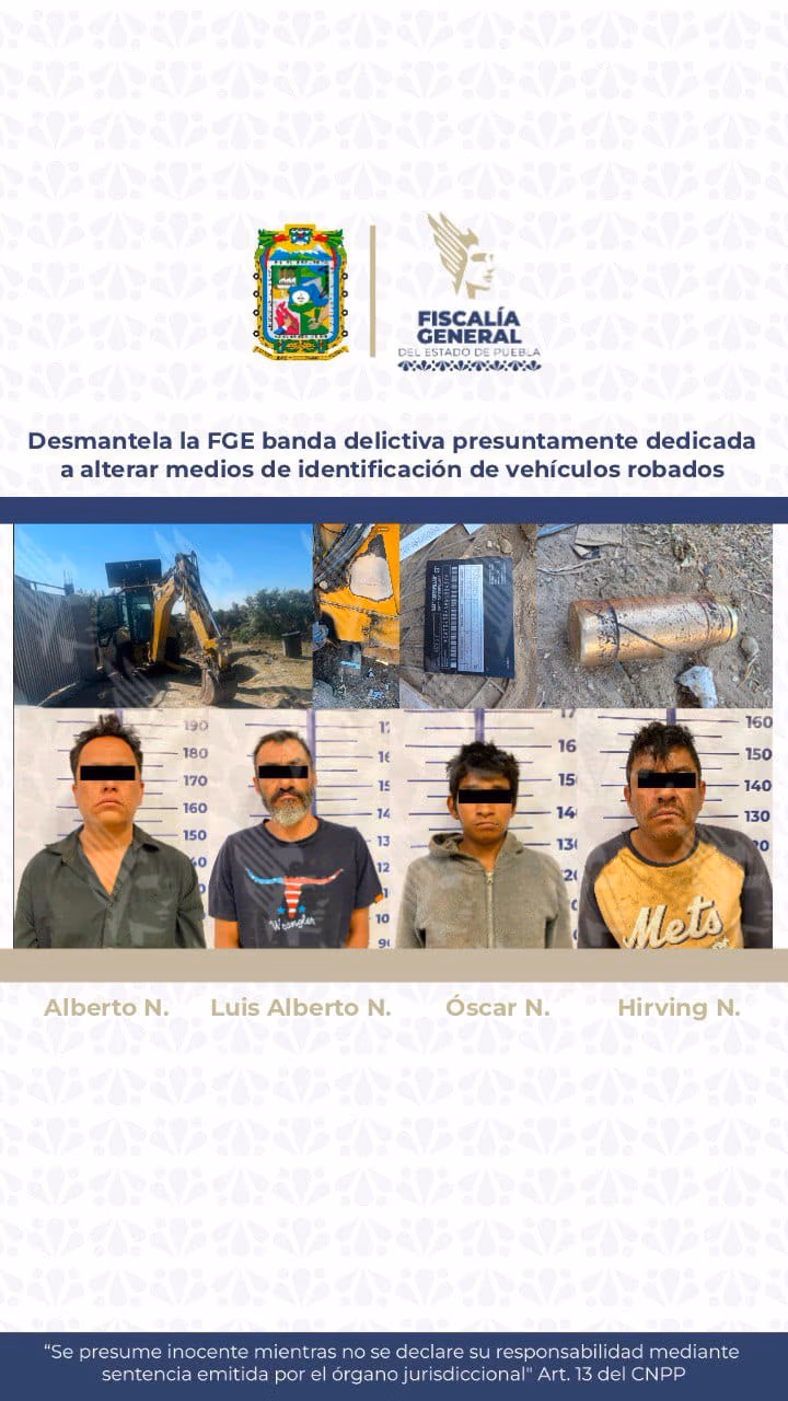 Desmantela la FGE banda delictiva presuntamente dedicada a alterar medios de identificación de vehículos robados