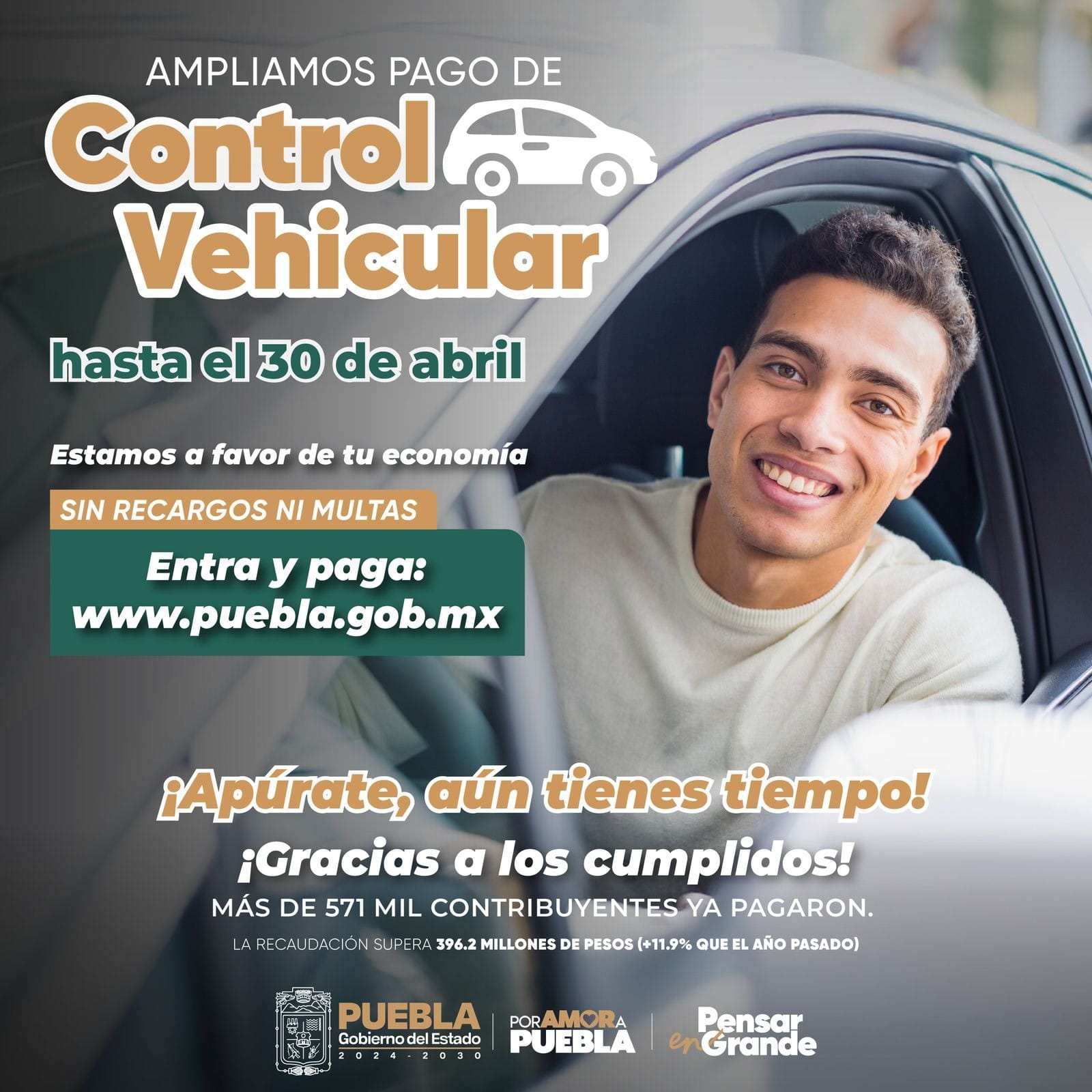 ¡Últimos días! Gobierno de Puebla recuerda pagar control vehicular antes del 30 de abril