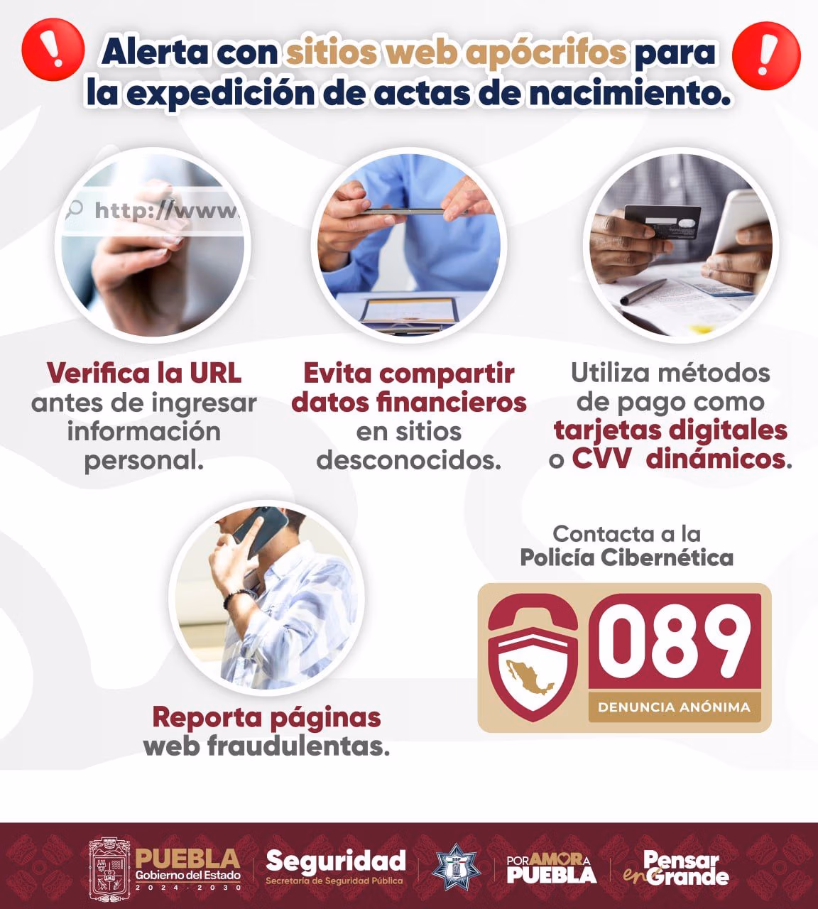 Alerta SSP sobre páginas apócrifas para trámites de actas de nacimiento