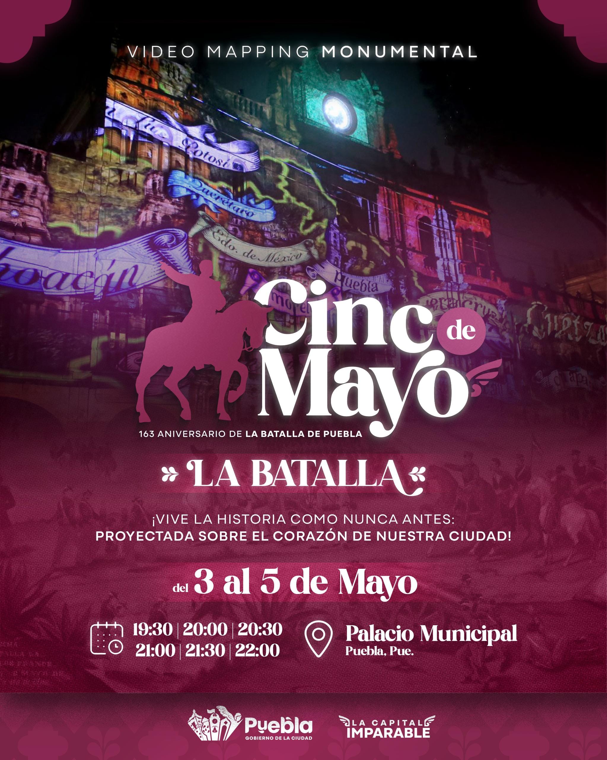 Conmemora Gobierno de la Ciudad la Batalla de Puebla con video mapping