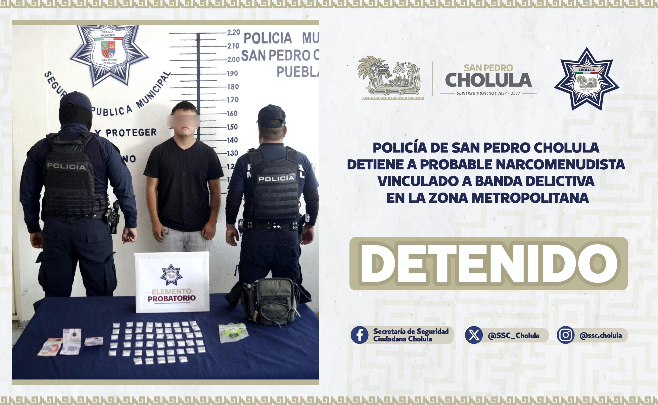 Detiene Policía de San Pedro Cholula a presunto narcomenudista ligado a banda delictiva metropolitana