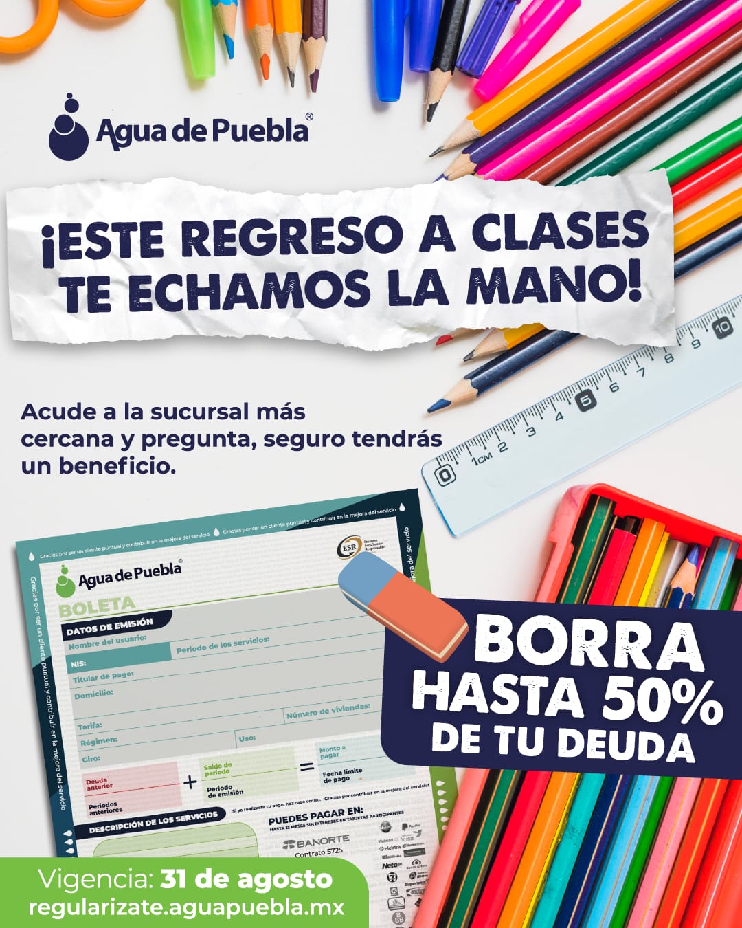Agua de Puebla lanza programa “Regreso a Clases” con descuentos de hasta 50% en adeudos