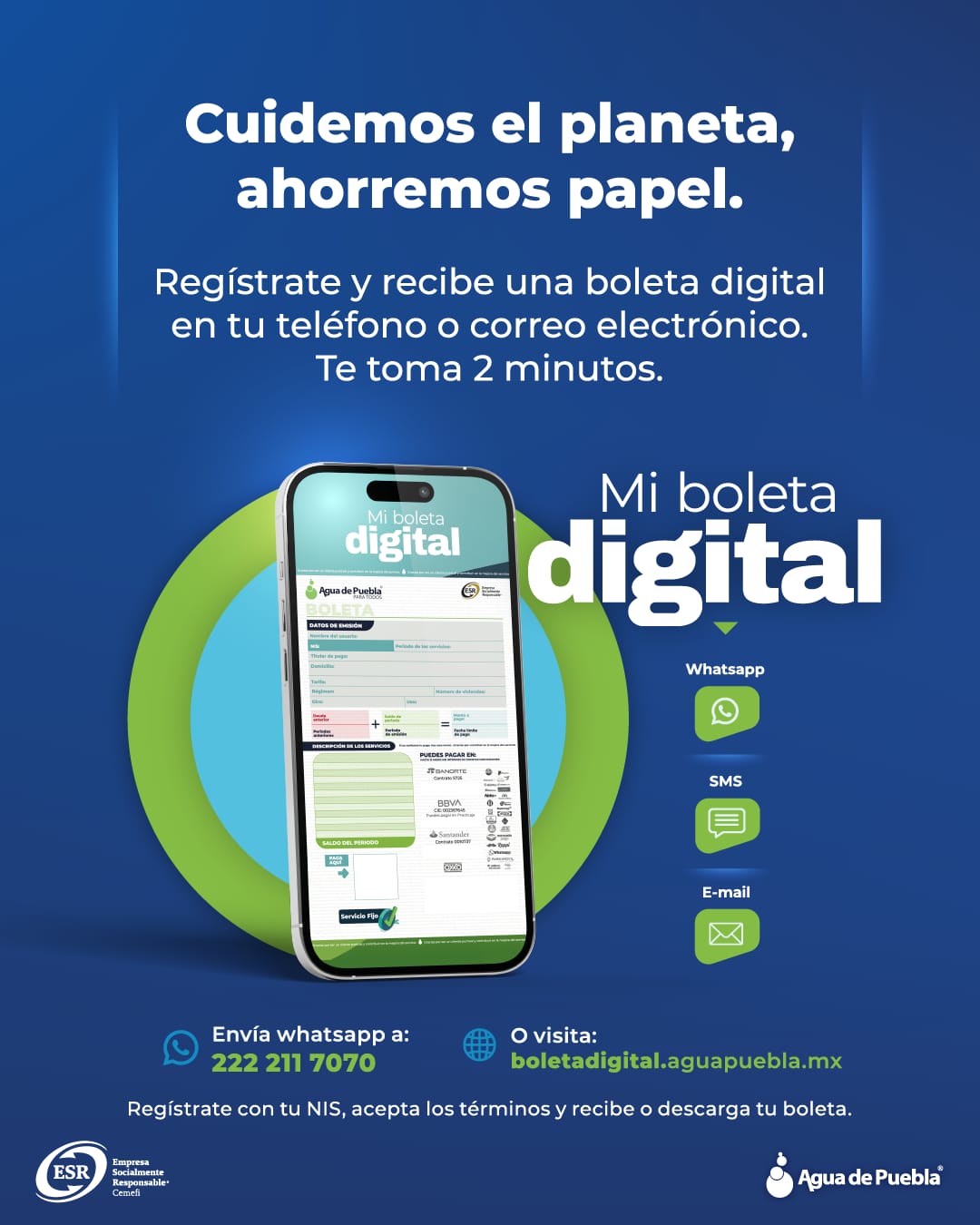 Más de 15 mil usuarios ya cuentan con Boleta Digital de Agua de Puebla