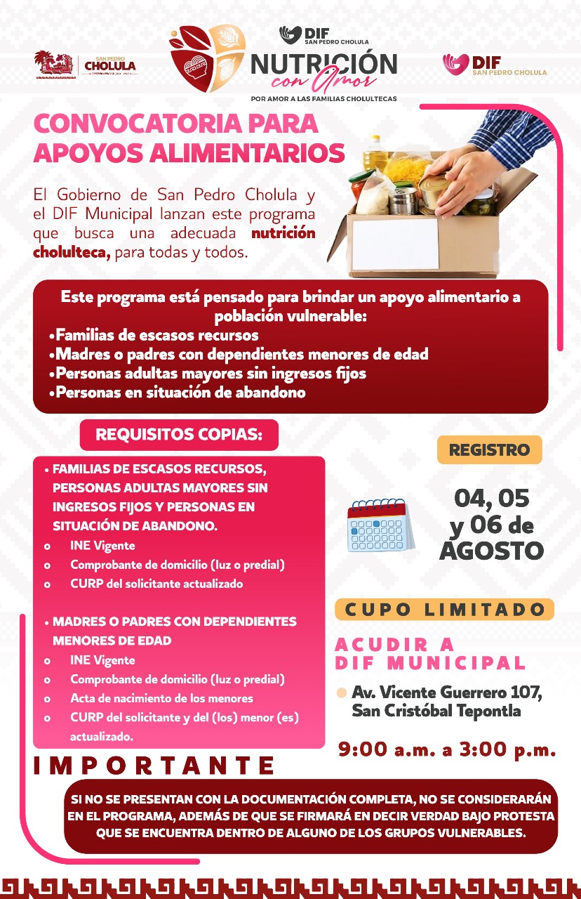 Amplía Tonantzin Fernández periodo de registro para apoyos alimentarios en San Pedro Cholula