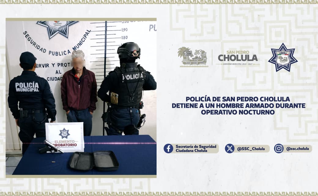 Detiene SSC Cholula a sujeto por portación ilegal de arma de fuego