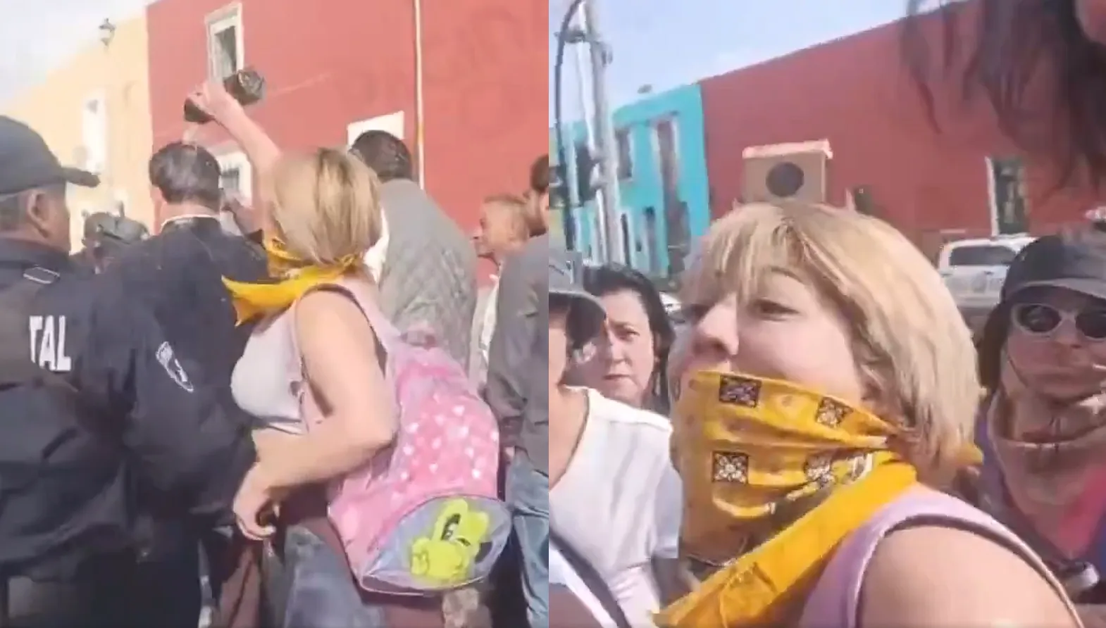 Botellazo de agua revienta protesta del Cablebús frente a Casa Aguayo