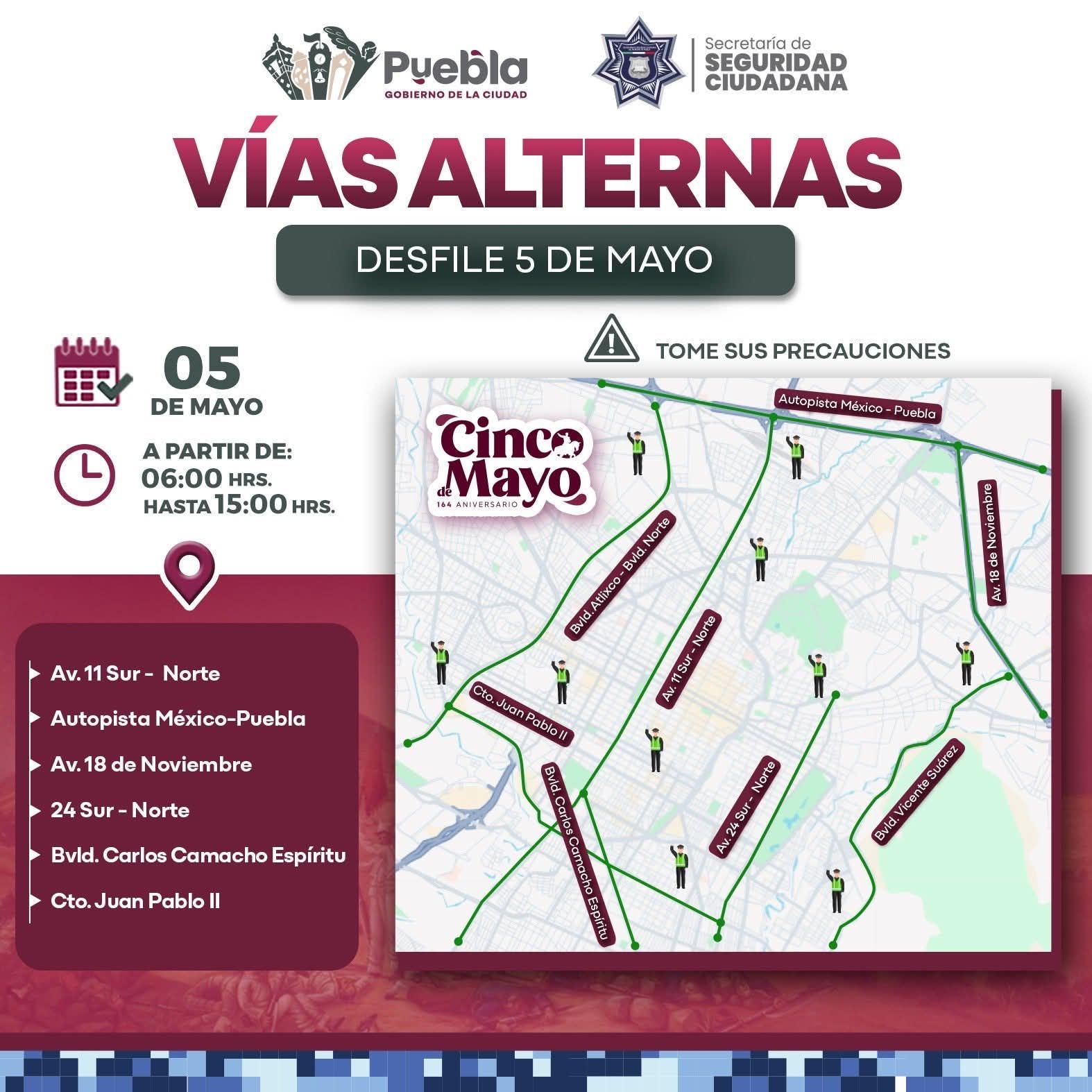 Prepárate: Puebla activa cierres viales por desfile del 5 de Mayo