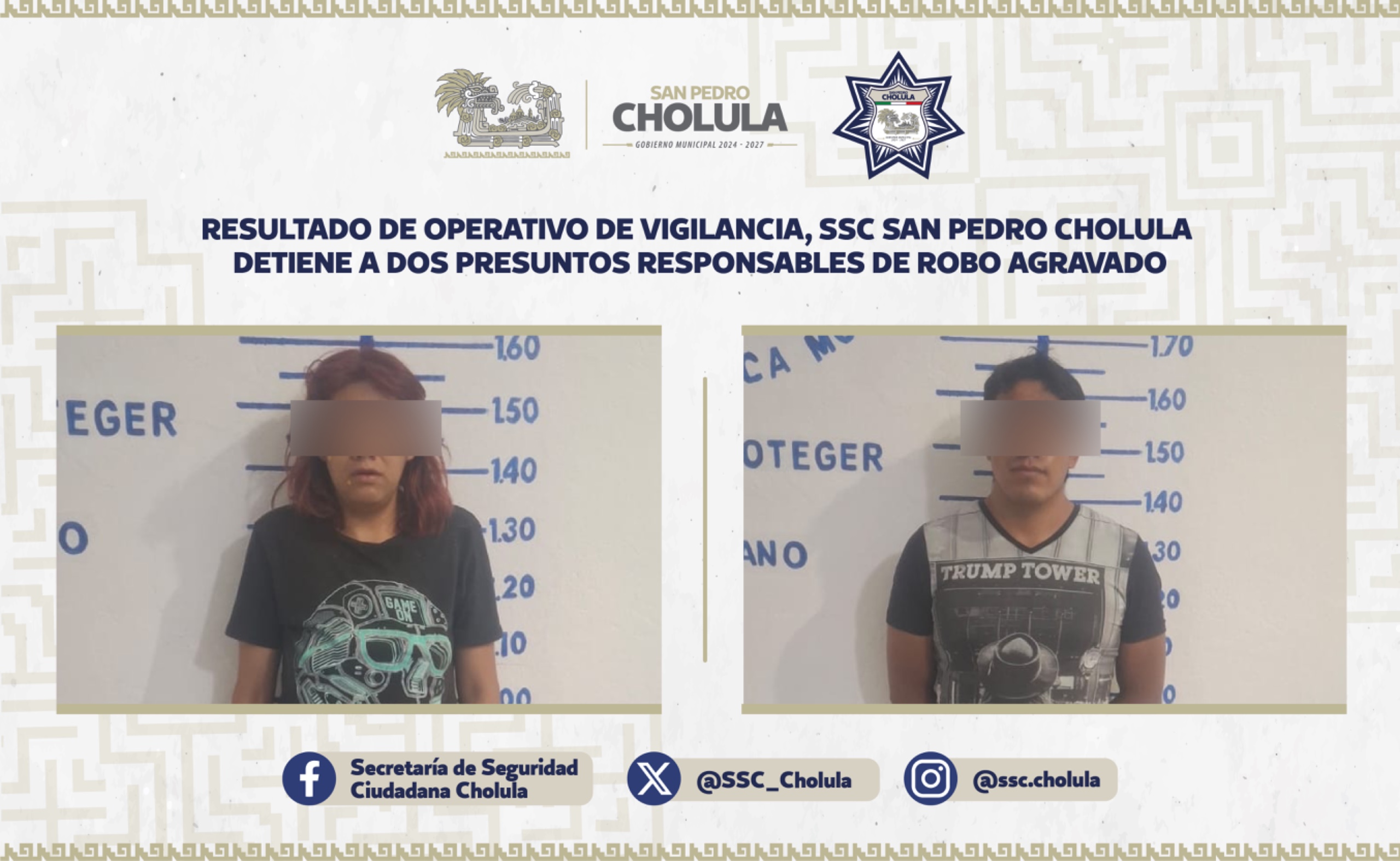Detienen a dos personas por presunto robo agravado en Zerezotla