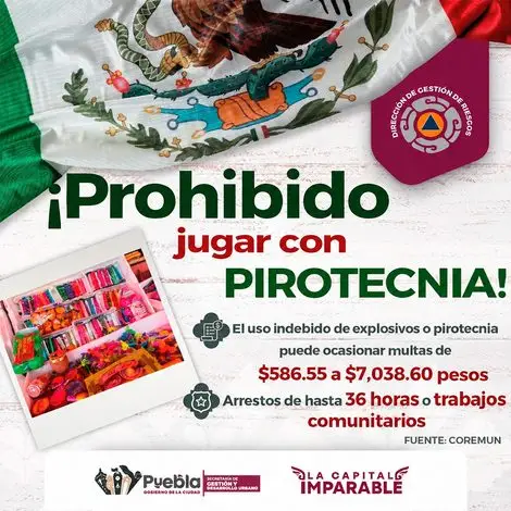 Tronar cohetes sin permiso en Puebla puede costarte 7 mil pesos y hasta 36 horas de arresto