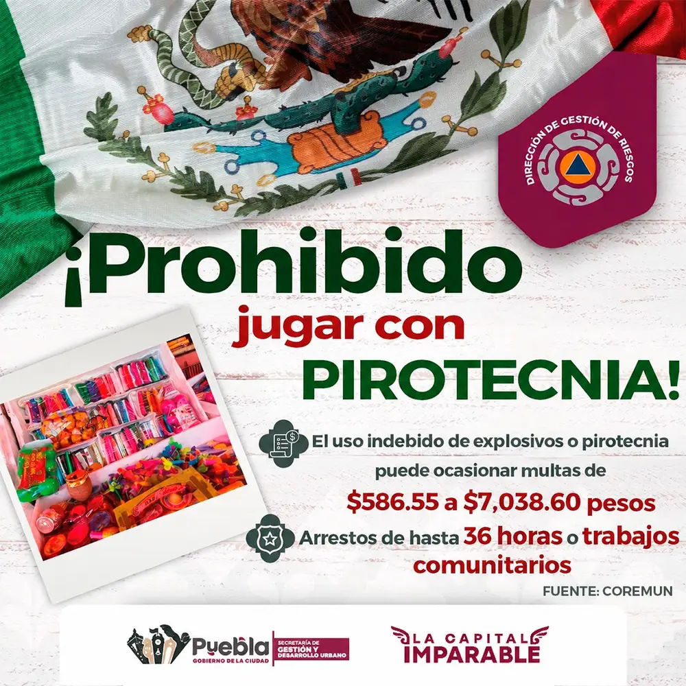 Tronar cohetes sin permiso en Puebla puede costarte 7 mil pesos y hasta 36 horas de arresto