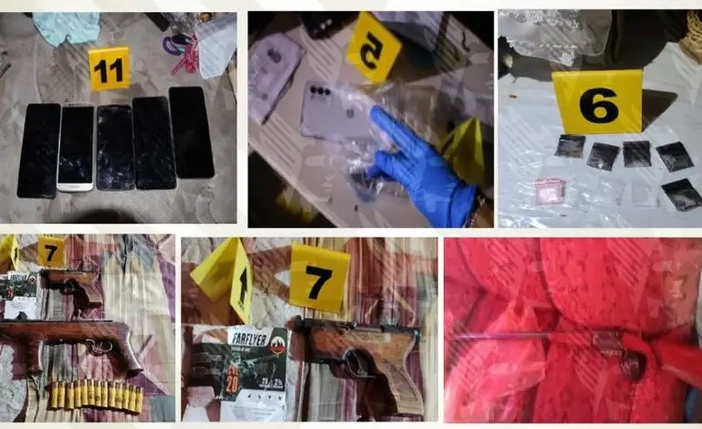 Catean dos inmuebles en Coronango; hallan armas, droga y 14 celulares